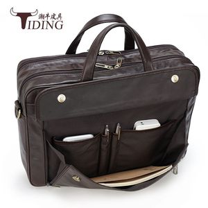 Tiding Genuine Leather Men's <b>Briefcase</b> 15.6 Inch Laptop Bag Business Travel Handbag Coffee Color - Product Image 4