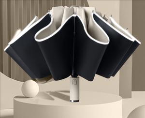 Grand <span class=keywords><strong>parapluie</strong></span> inversé semi-automatique en vinyle noir avec poignée colorée <span class=keywords><strong>Parapluie</strong></span> pour <span class=keywords><strong>homme</strong></span> d'affaires résistant aux tempêtes - Product Image 1