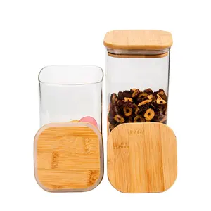 Conteneur alimentaire chinois bon marché conteneur en verre personnalisable avec couvercle en bambou