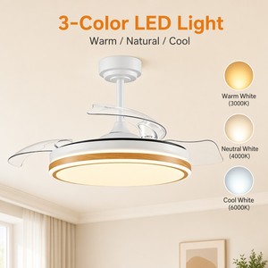 Modern 42 inch White Invisible <b>Ceiling</b> Fan with <b>Light</b> and <b>Remote</b> <b>Control</b> Retractable Blades Reversible DC Motor LED Fan <b>Light</b> - Product Image 2