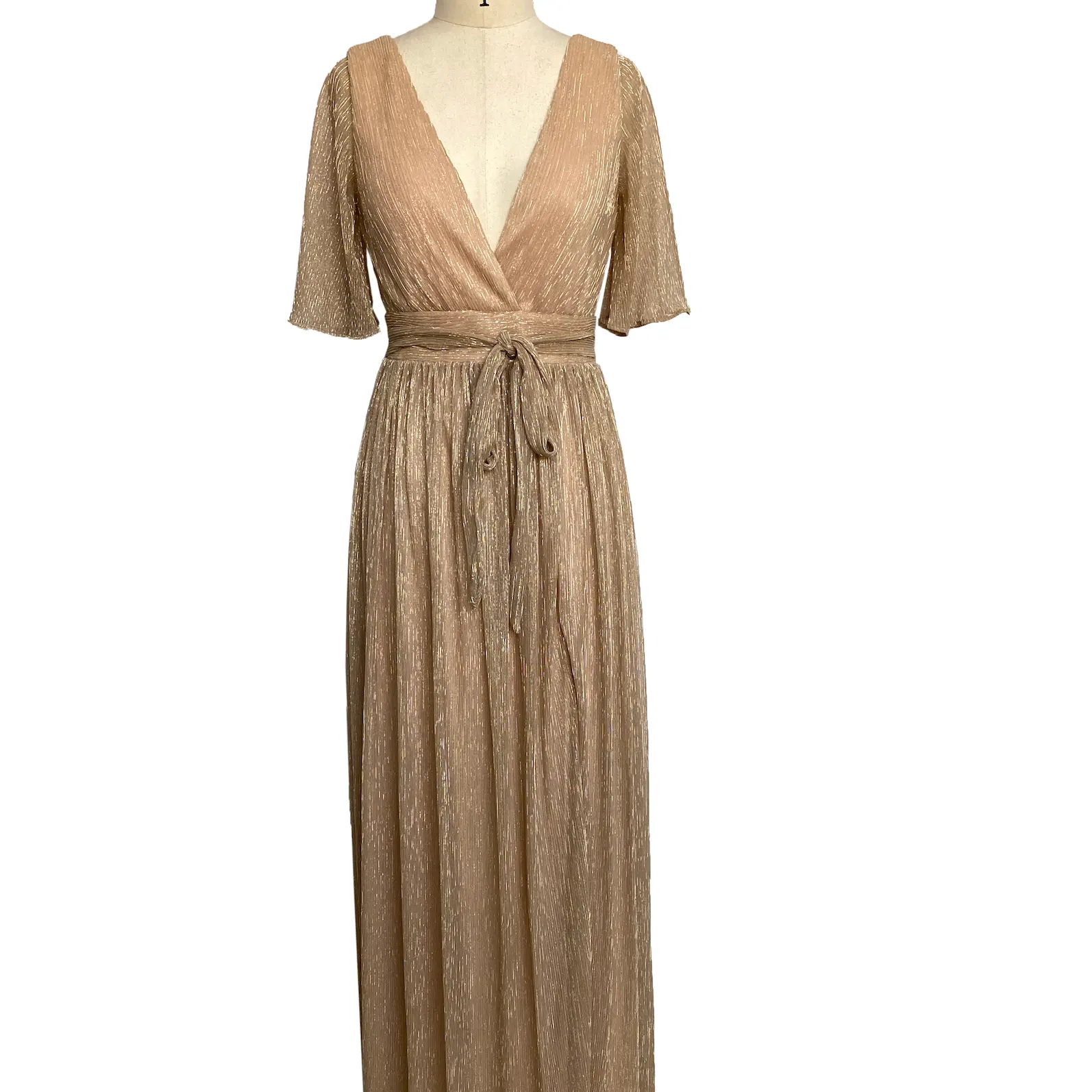 Sexy goldene hohe Taille helle Seide V-Ausschnitt Vintage lange zu Fuß Super Fee Rock Frauen Maxi kleider