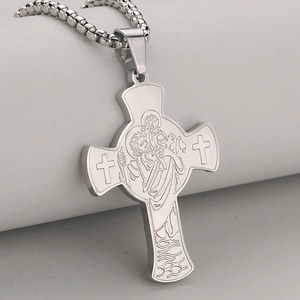 Collier pendentif croix religieuse en acier inoxydable pour femmes et hommes, breloques de prière chrétienne père et fils, chaîne de foi, bijoux en métal, cadeau - Product Image 5