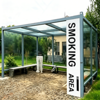 Cabine de fumeurs personnalisable, respirante, à structure en acier, non fermée, au design moderne, de forme rectangulaire, pour une utilisation en intérieur/extérieur