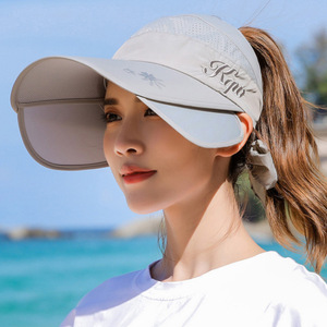 Chapeau de pare-soleil de protection anti-UV pour femmes Visière de plage à large bord avec haut vide extensible pour une utilisation en extérieur - Product Image 6