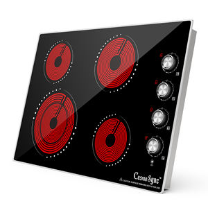 Table de cuisson électrique de 30 pouces, 4 brûleurs avec commande par bouton, table de cuisson électrique rayonnante intégrée de 7200 W, 9 niveaux de puissance, avertissement de chaleur - Product Image 1