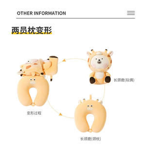 Almohada de felpa en forma de U con diseño de animales de dibujos animados para niños de 2 a 4 años, almohada suave de apoyo para el cuello con partículas de espuma, regalo unisex - Product Image 4