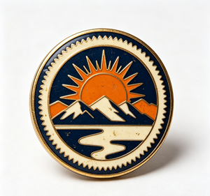 Circular Hard Enamel Metal <b>Pin</b> Sun Over Mountains Emblem Gold-Plated Zinc Alloy Souvenir <b>Badge</b> Traditional Design - Product Image 3