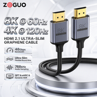 Câble HDMI 2.1 Mâle-Mâle 8K 60Hz 4K 120Hz 48 Gbps QFT Graphene Coque en Aluminium Cordon Rond Ultra Fin et Souple