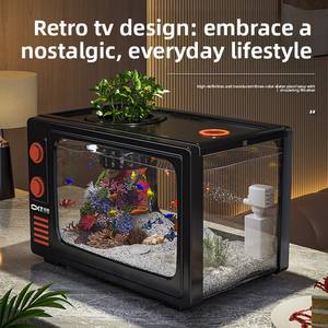 Petit aquarium rétro en forme de téléviseur avec filtre intégré et générateur d'oxygène, aquarium écologique pour poissons rouges, salon - Product Image 3