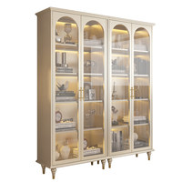 Bibliothèque en bois massif de style français avec portes vitrées, étagère sur pied pour salon et vitrine à vin, 6 étagères, durable