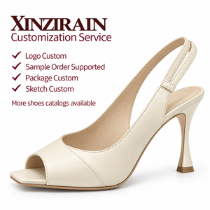 Sandali da Sera Xinzirain Personalizzati per Donna, <span class=keywords><strong>Tacco</strong></span> Alto a Trombetta, Punta Aperta, Stile Slingback in Pelle Avorio - Product Image 1
