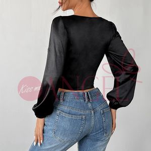 KISS ME ANGEL Black juniced pizzo corsetto Top donna manica lunga trasparente maglia Bustier Sexy primavera estate Sexy Lingerie - Product Image 6