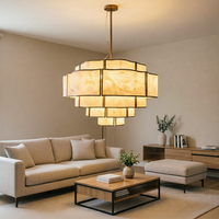 Grand lustre LED en albâtre avec télécommande pour salon et salle à manger, design anti-éblouissement, nouveau style chinois