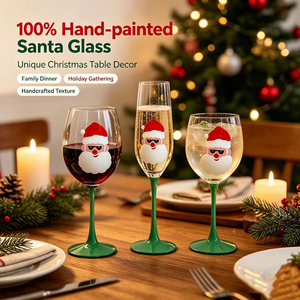 Copa de Vino Pintada a Mano con Diseño de Santa Claus, Sin Plomo, para Flautas, Tallo Largo, Transparente, Verde, 560 ml, Decoración Navideña, Regalo Festivo - Product Image 5