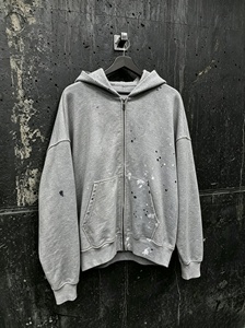 เสื้อฮู้ดซิปผู้ชาย แขนยาว ผ้าฝ้ายฟอก เฟรนช์เทอร์รี่ สีพื้น ใส่ได้ในฤดูใบไม้ร่วง แบบถัก ไม่บุซับใน - Product Image 1