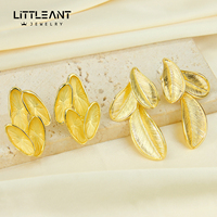 Anting-anting Daun Bertekstur Emas Seri Alam Musim Panas, Anting-anting Daun Besar Vintage Emas 14k untuk Wanita, Perhiasan Telinga Fashion
