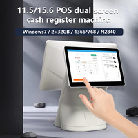OEM 15,6 pulgadas Win 7 All-in-One Dual Touch Screen POS Máquina de pago Terminal Dual Screen Caja Registradora para restaurante