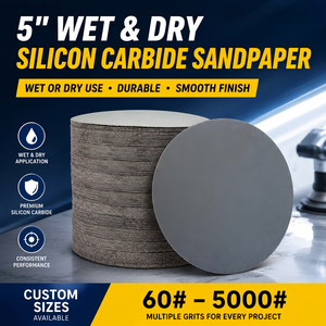 Papel de <span class=keywords><strong>Lija</strong></span> de Carburo de Silicio de Grano Fino de 5 Pulgadas, Disco Impermeable con Velcro para Pulido de Precisión con <span class=keywords><strong>Agua</strong></span> en Pintura Automotriz OEM - Product Image 1
