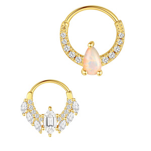 CANNER S925 Plata de Ley, Pendientes de Aro con Ópalo Blanco en Forma de Lágrima y Zirconia, Anillo para la Nariz, Joyería Corporal - Product Image 1