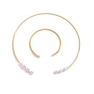 Ensemble bracelet et collier en zircon en forme de larme en acier inoxydable plaqué or 18 carats pour femmes, bijoux de fête - Product Image 5