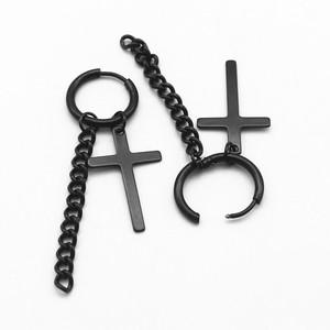 yunnique Hoop Earrings Cross <b>Titanium</b> Steel Black <b>Chain</b> Dangle Fashion Jewelry Gift - Product Image 4