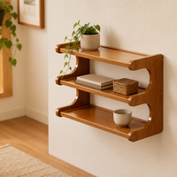Étagère murale en bois à 3 niveaux, bois massif, laque brillante, panneaux latéraux courbés, gain de place pour salon, chambre à coucher