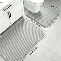 Ensemble de tapis de bain en flanelle rayée, 2 pièces, épais, lavable en machine, absorbant, antidérapant, pour salle de bain, toilettes, tapis de sol