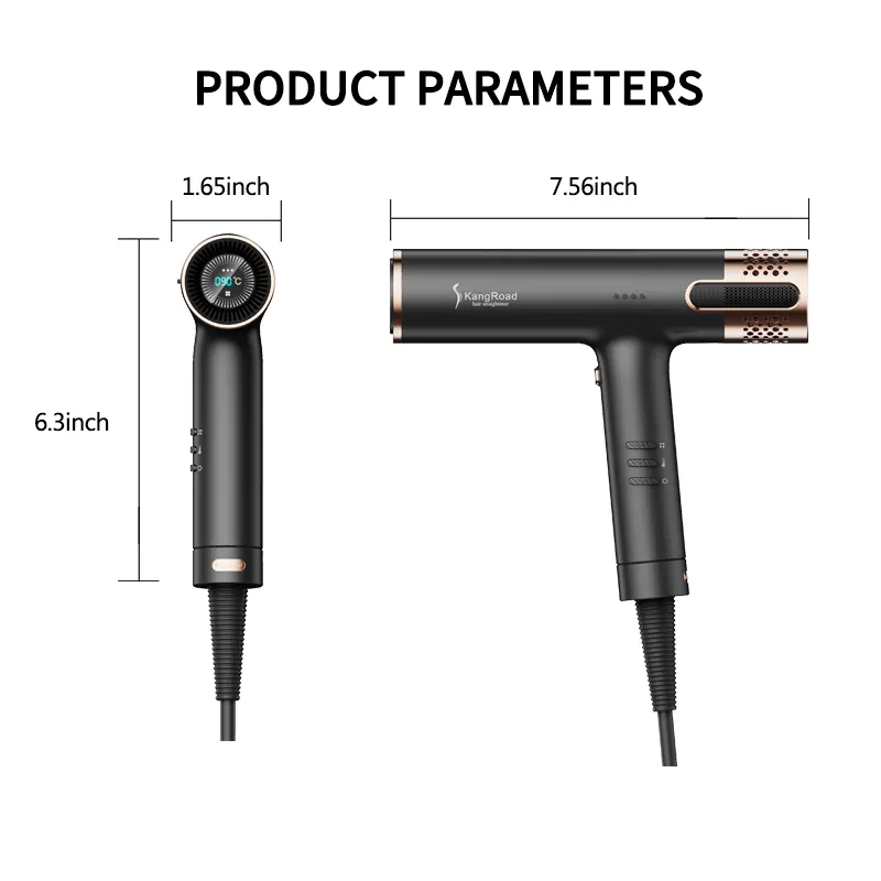 पेशेवर हेयर ड्रायर तेजी से सूखने के लिए एलसीडी डिस्प्ले के साथ शक्तिशाली Brushless मोटर कम शोर हेअर ड्रायर के साथ चुंबकीय डिफ्यूज़र