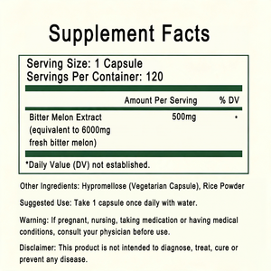 Cápsulas Vegetarianas de Extracto de Melón Amargo de Marca Privada OEM ODM |   Suplemento Dietético de 500 mg por Cápsula, 120 Unidades - Product Image 2