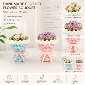 Llaveros de ramo de flores de ganchillo hechos a mano, mini colgante floral para bolso, regalo ligero, diseño redondo y lindo, llavero de ramo de flores - Product Image 3