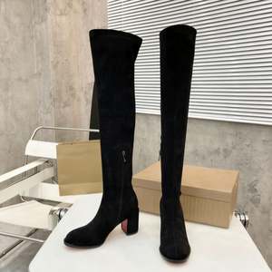 Botas de Mujer por Encima de la Rodilla para Otoño e Invierno, con Tacón Alto y Grueso, Punta Puntiaguda, Cierre de Cremallera, Diseño Sólido con Piel de Oveja - Product Image 1