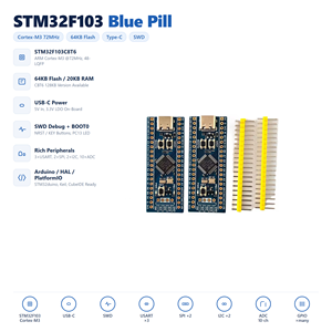 Carte de développement HT STM32F103C8T6 STM32F103CBT6 BluePill ARM Cortex M3 compatible Arduino, téléchargement de programmes STM32, IoT Ex - Product Image 2