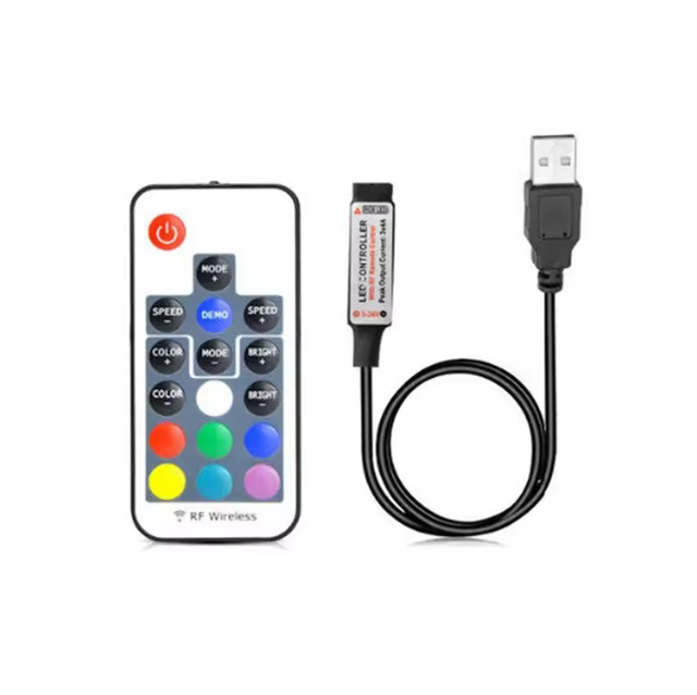 USB DC 5V-24V LED Controller Kit- 17 Key RF Wireless Remote Control Dimmer/Inline for 5050 3528 RGB LED Strip Lights