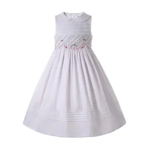 Cao Cấp Vải Trắng Trẻ Em Smocked Dresses Cho Cô Gái Quần Áo Giản Dị 3 Để 12Y Mùa Hè 1 Túi = 1Pcs