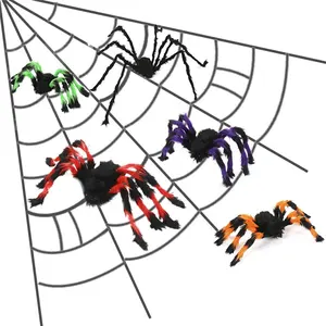 Halloween Spider Decoration Triangle Giant Spider Web Large Horror Hairy Spider for Halloween Garden Lawn Garage Home Decoration