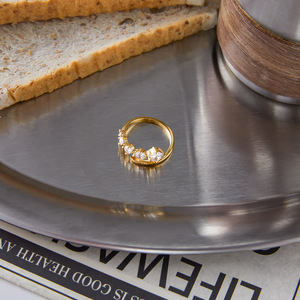 Bague ronde en acier inoxydable plaqué or 18 carats avec motif en ligne de zircon blanc, bijoux unisexes à porter au quotidien - Product Image 2
