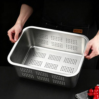 Plateau de service perforé profond en acier inoxydable 60x40, élégant et sûr pour les aliments, avec couvercle et bac de drainage, vente en gros du fabricant