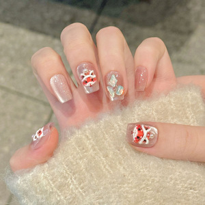 Diseño #2764/2766/2768 <span class=keywords><strong>Uñas</strong></span> prensadas de ojo de gato rosa de lujo personalizadas con patrón de danza del <span class=keywords><strong>león</strong></span> <span class=keywords><strong>Uñas</strong></span> prensadas de gel de alta calidad - Product Image 2