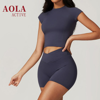 Ensemble 2 pièces AOLA 2026 personnalisé : Soutien-gorge de sport respirant en Spandex/Nylon et Leggings/Shorts de Yoga à séchage rapide pour femme