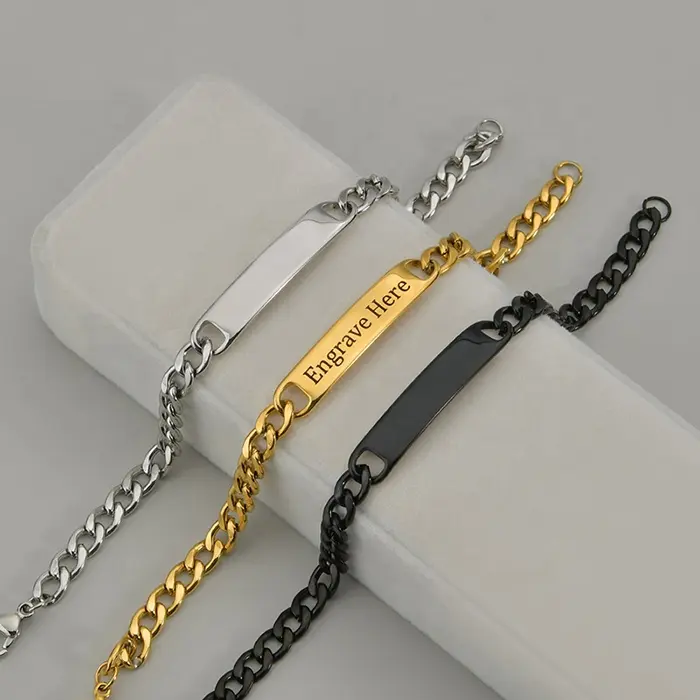 All'ingrosso coppia amante bracciale in acciaio inox regolabile cubano catena personalizzata inciso nome braccialetto per le donne gioielli di fidanzamento