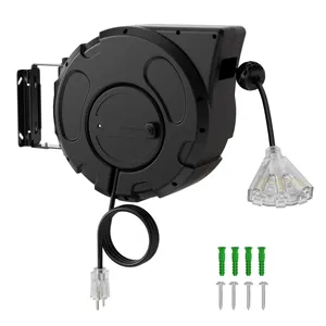 Automatic Telescopic Reel Extension Cord With Swivel Bracket, ETL Certified Extension Cord Reel, 3 Outlets with Light