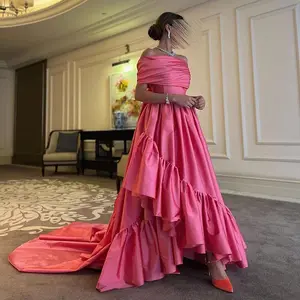Elegant Pink Off Shoulder Long Dubai Evening Dresses for Woman Arabic Orange Wedding Dresses Formal Gowns SF020