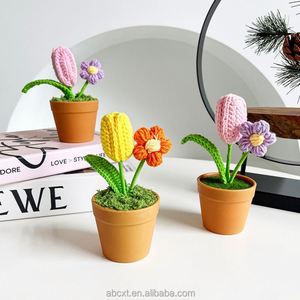 ดอกไม้ถักโครเชต์แฮนด์เมด รูปดอกทานตะวัน ดอกทิวลิป ดอกลิลลี่ พร้อมกระถาง สำหรับตกแต่งบ้าน สำนักงาน โต๊ะทำงาน ดอกไม้ประดิษฐ์ - Product Image 2