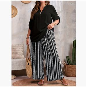 <span class=keywords><strong>Ensemble</strong></span> deux pièces pour femmes de <span class=keywords><strong>grande</strong></span> <span class=keywords><strong>taille</strong></span> de style européen et américain, comprenant un haut à col en V et un pantalon imprimé - Product Image 5