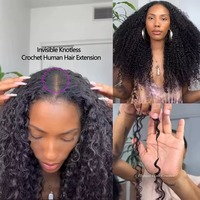 Extensions de cheveux humains bouclés crépus au crochet, boucles en boucle, nœuds au crochet, effet plumeux