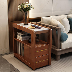 Muebles Modernos y Sencillos para Sala de Estar, Mesa Esquinera de Madera Maciza, Mesas de Centro Portátiles, Mueble Auxiliar de Piedra Sinterizada para el Hogar - Product Image 2