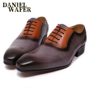 Genuine Leather Hand Crafted Oxford Shoes Rubber Sole Brown Men Dress Shoes - Product Image 5