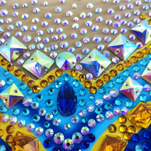 LIUHUO Body da Ginnastica Ritmica Blu con Motivo Intricato di Strass, Design Senza Maniche, Costume da Esibizione per Ragazze JC359 - Product Image 4