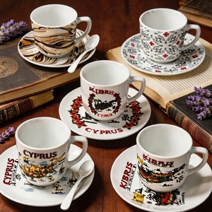 Commercio all'ingrosso porcellana bianca personalizzata stile turco cipro dipinto a mano tazze da caffè personalizzato 90CC tazza da tè <span class=keywords><strong>e</strong></span> piattino Set - Product Image 1
