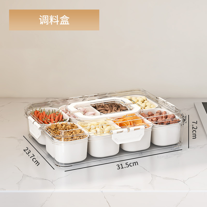 Double-handled 8-compartment food storage container